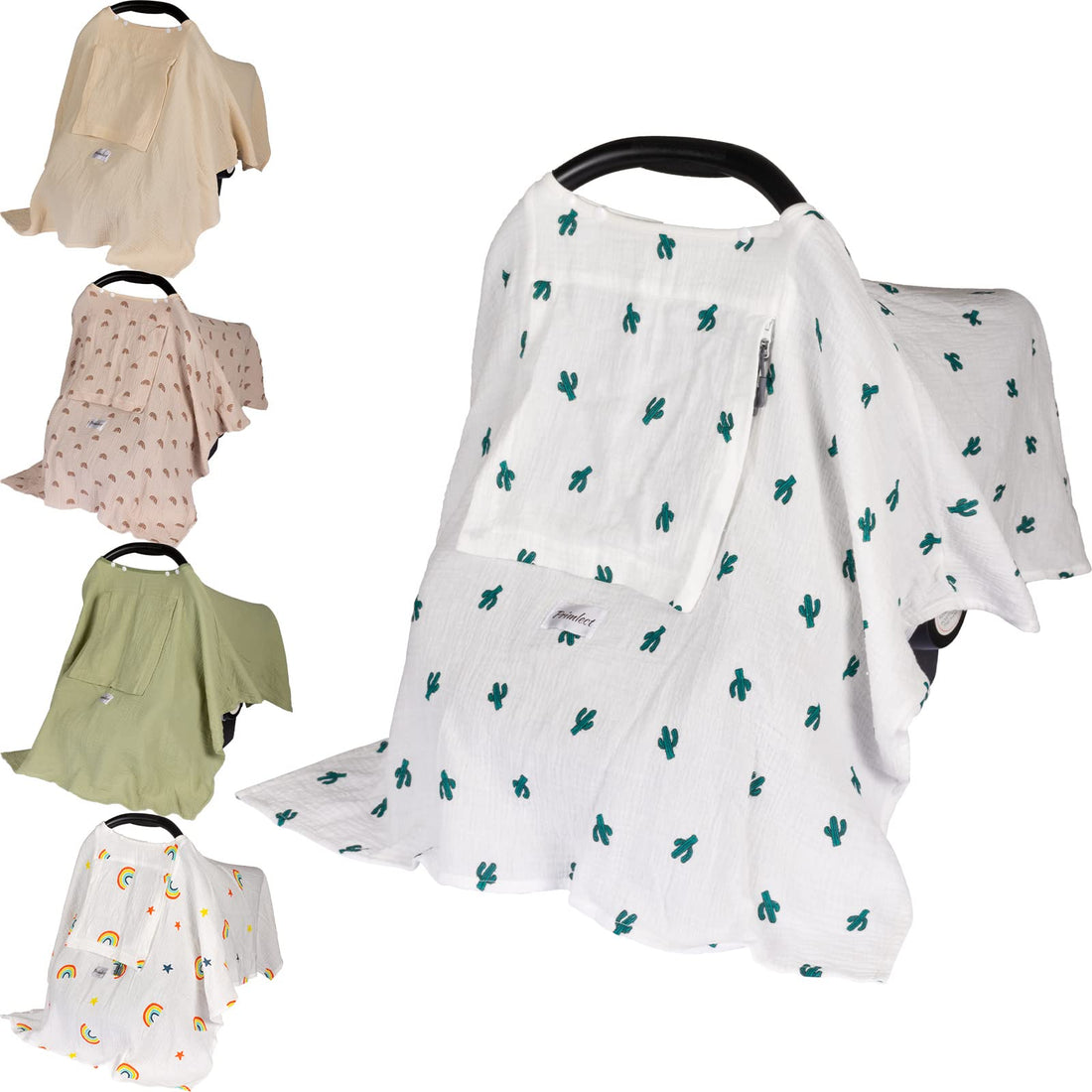 Moro Moro 3 Muslin Baby Car Seat Cover & Nursing Cover, Car Seat Canopy With Peep Window, Breathable Infant Car Seat Cover For Summer, Lightweight Car Seat Covers For Babies With 2 Layers Windows
