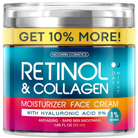Retinol Cream for Face with Hyaluronic Acid, Anti Aging Wrinkle Cream for Women and Men, Day and Night Collagen Moisturizer to Minimize Wrinkles, Dryness, 1.85 Oz