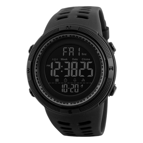 SKMEI Men's Digital Sports Watch 50m Waterproof LED Military Multifunction Smart Watch Stopwatch Countdown Auto Date Alarm - 1251, Black, Strap