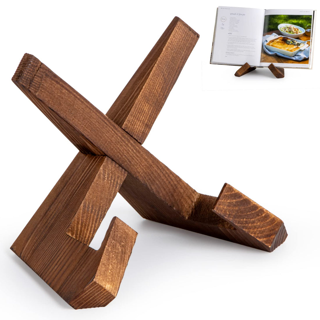 Cookbook Stand, Wooden Recipe Book Holder, Cook Book Stand for Kitchen Counter, Multifunctional Display Stand, Kitchen Counter Decor - Brown