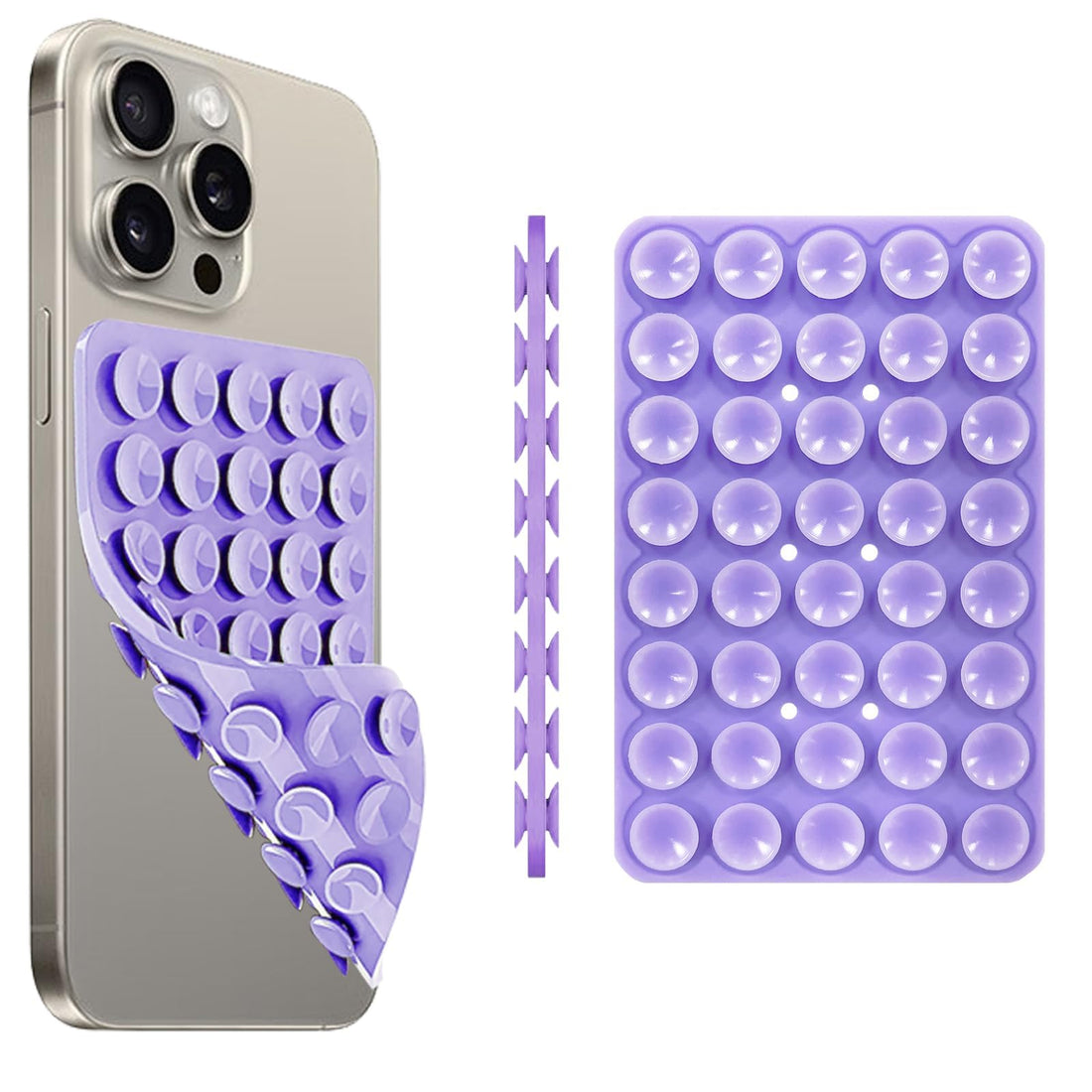 Phone Suction Cup Pad | Reusable Silicone Grip | Strong Sticky Holder with 40 Micro Suction Cups for Smartphone | Anti-Slip Hands-Free Mount for Glass, Mirror & Smooth Surfaces (Purple)