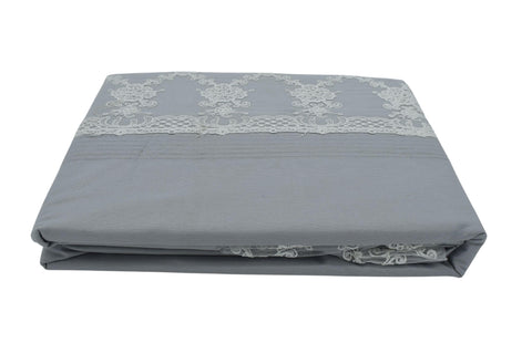 Diva Flat Cotton Bed Sheet Set of Flat Sheet 240x260 cm, 2 Pillowcases 70x55 cm, and Large Pillowcase 180x45 cm, 4 Pieces - Grey