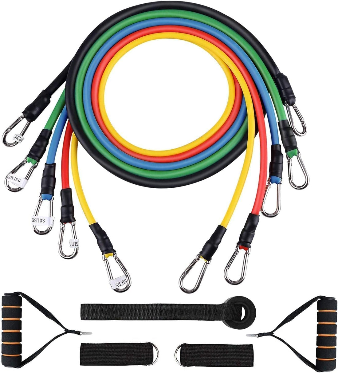 himaly Exercise Resistance Bands Set 5pcs Strength Training Fitness Tubes Tension Bands with Handles, Door Anchor, Ankle Straps, Carry Bag, Workout Guides and Band Guard Equipment for Men and Women