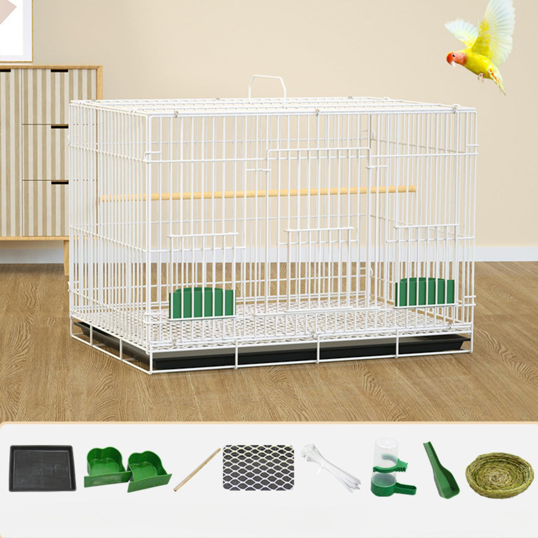 Small Bird Cages, Bird Cage Bird Travel Cage Travel Carrier for Parrots Conures Lovebird Cockatiel Parakeets, White(15.78 * 11 * 12.2 inches)