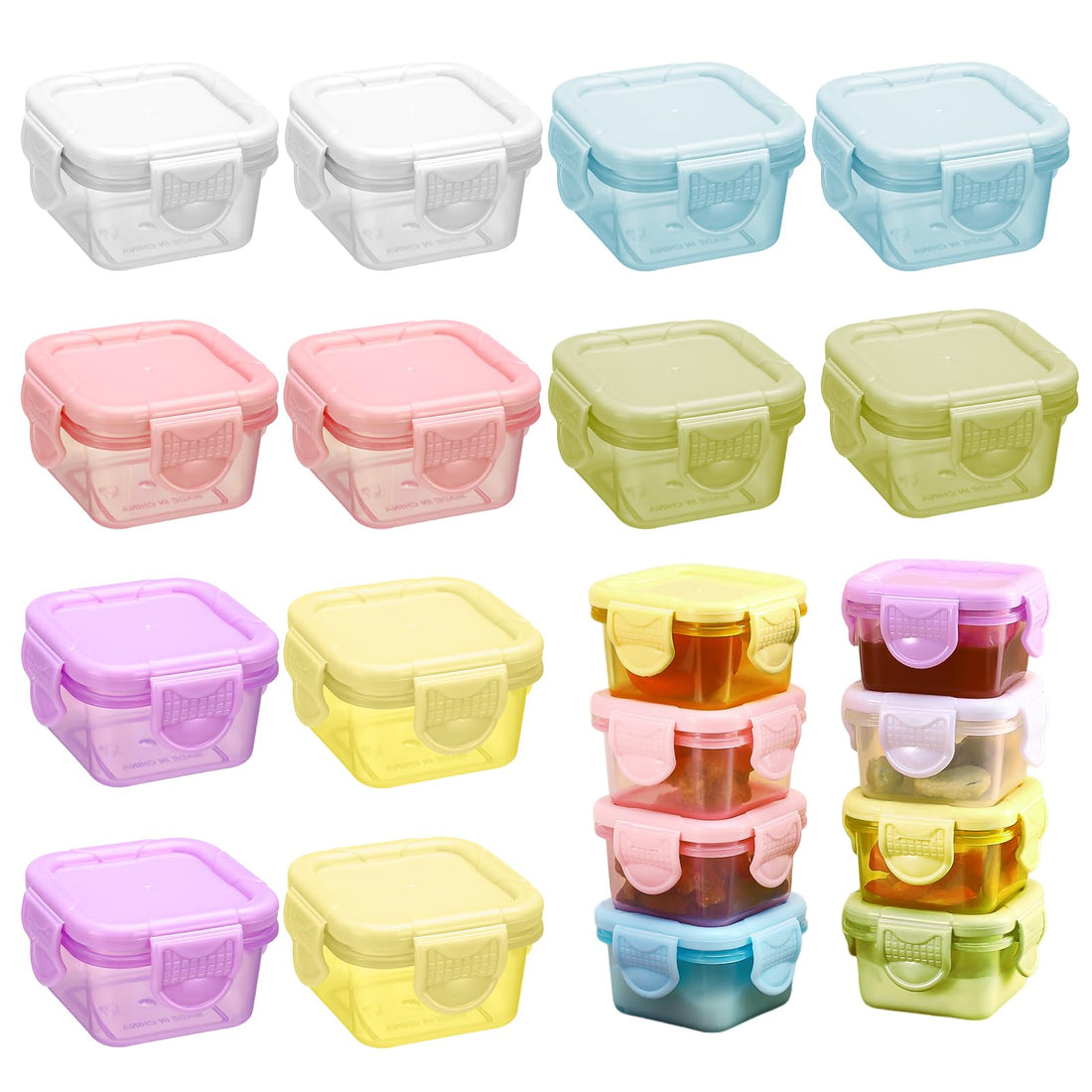 Pack of 12 Small Plastic Lunch Boxes, Food Storage Containers with Lid, Plastic Freezer Containers, Freezer Containers Set, Mini Snack Box, Children, BPA-Free