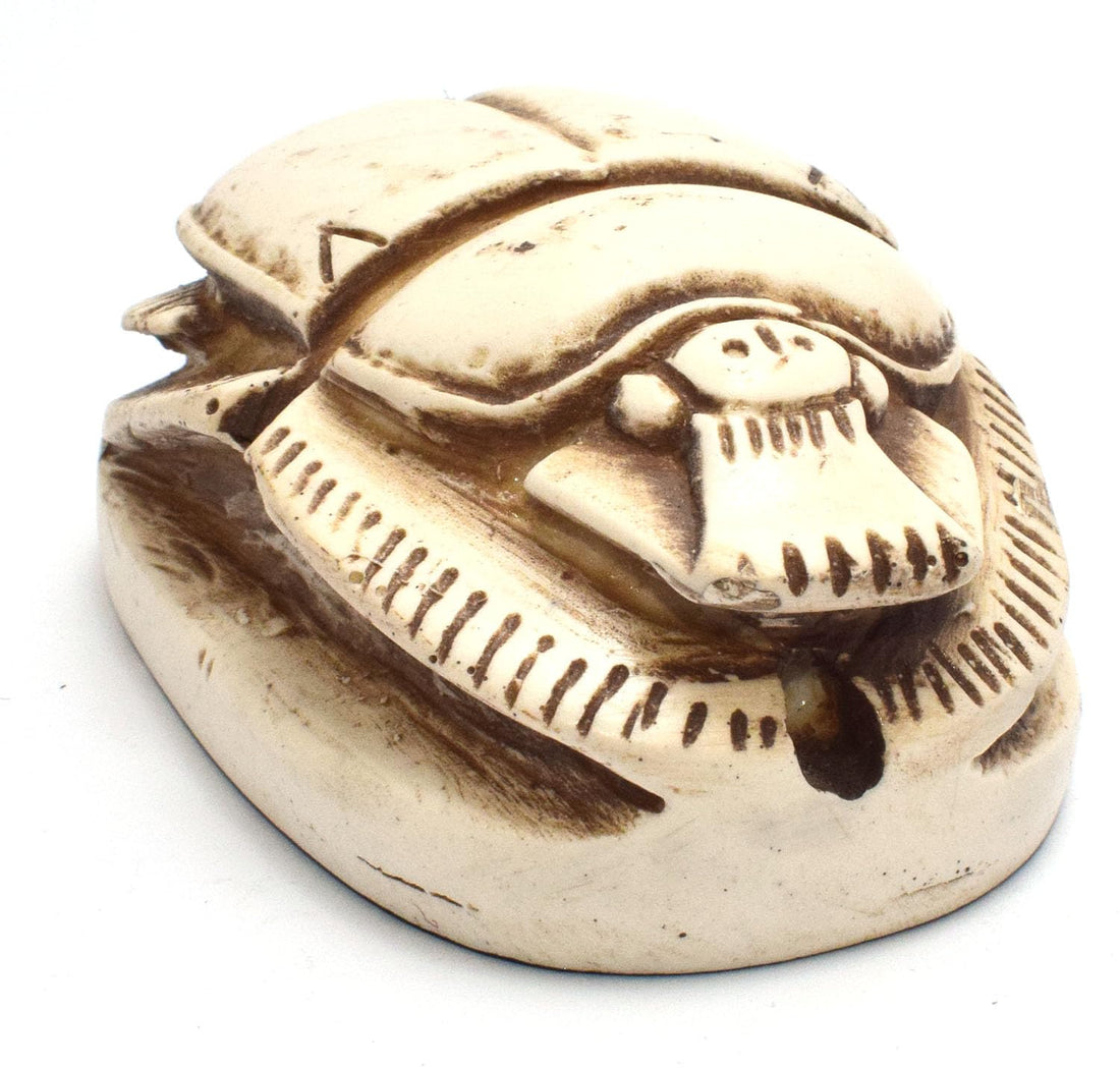 immatgar pharaonic scarab Statue ancient Egyptian souvenirs gifts for women and men Home Décor Sculpture Pharaohs art (shape 2 - Off white - 8.5 CM Long)
