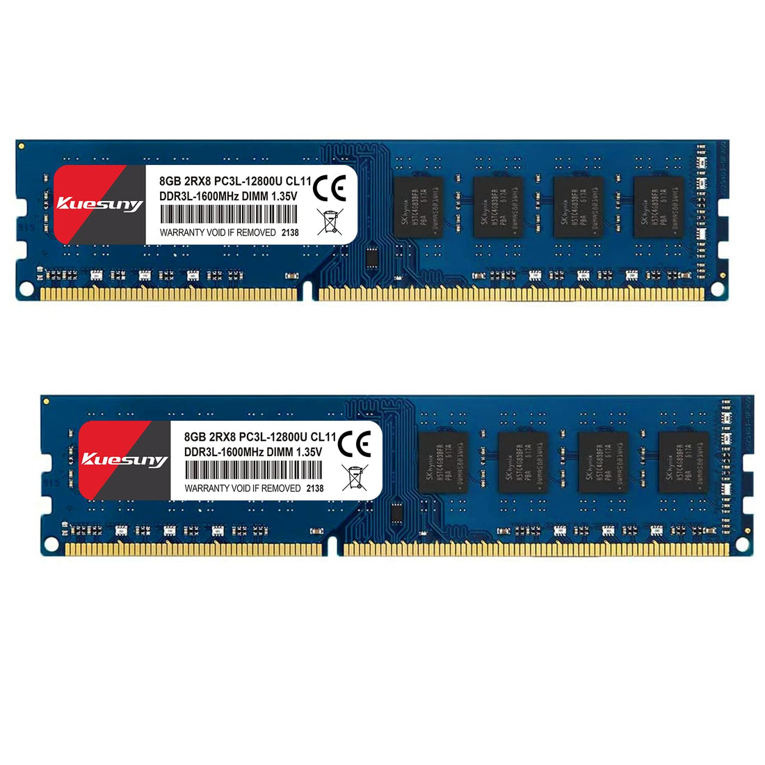 Kuesuny 16GB Kit (8GBX2) DDR3L-1600 Udimm, PC3L-12800/PC3L-12800U 8GB CL11 240 Pin 2RX8 Dual Rank Non ECC Unbuffered 1.35V/1.5V Desktop Computer Memory Ram Module Upgrade