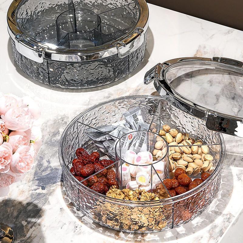 Divided Acrylic Snack Plate with Transparent Lid for Nuts Candies and Small Treats Gold Green Clear Organizer for Kitchen Table Display