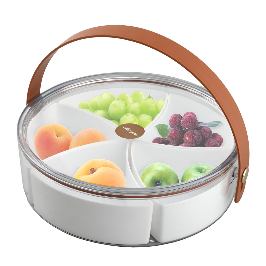 Clear Divided Serving Tray with Lid and Handle, Round Plastic Snack Tray with 5 Compartments, Portable Food Storage Container for Appetizers, Snacks, Dried Fruits, Party