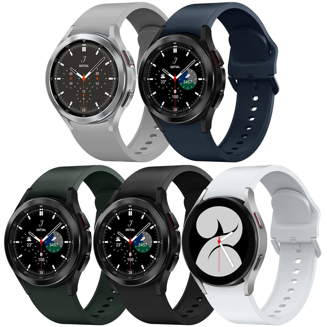 5 Packs Bands Compatible with Samsung Galaxy Watch 4 5 6 7 40mm 44mm/ Galaxy Watch 4 5 6 7 Classic 46mm 42mm, 20mm Adjustable Silicone Replacement Straps for Women Man