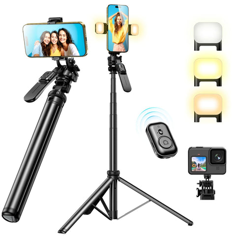 80" All-in-1 360° Rotating Portable Travel Stand for iPhone & Android with Remote, 2 Lights
