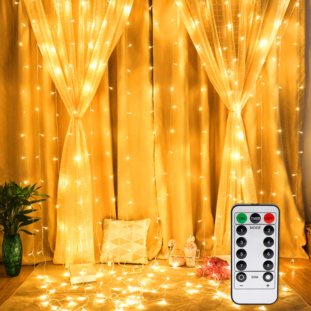 Vegena LED USB Light Curtain 3 m x 3 m, 300 LEDs Fairy Lights Curtain with 8 Modes Fairy Lights Curtain for Party Decoration Bedroom Interior Lighting Christmas Decoration Warm White [Energy Class