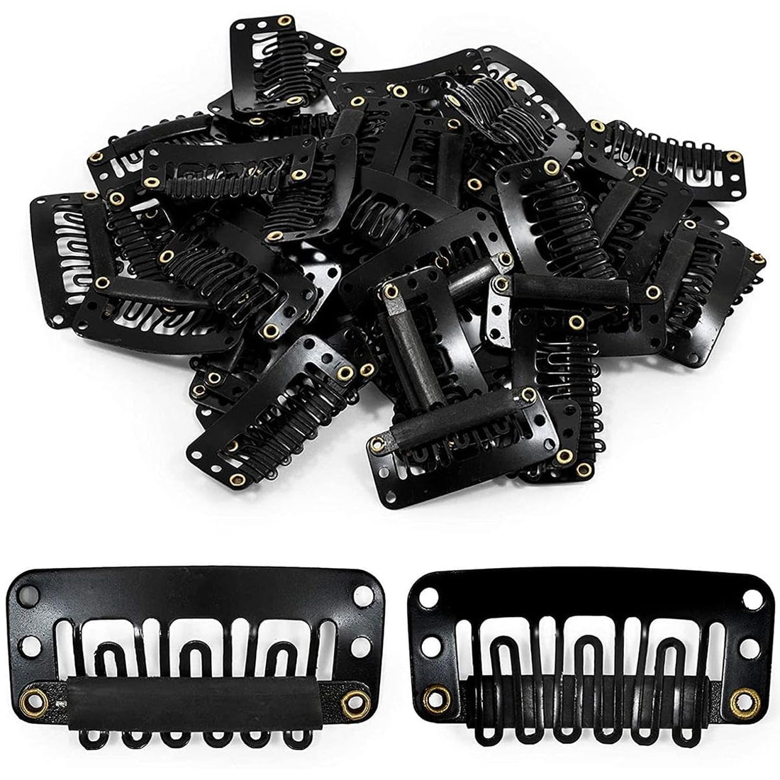 Snap Clips - For Hair Extensions & Wigs, 3CM X 1.5CM, Pack Of 10 Pieces, Professional Hair Extension Snap Clips, Black Metal
