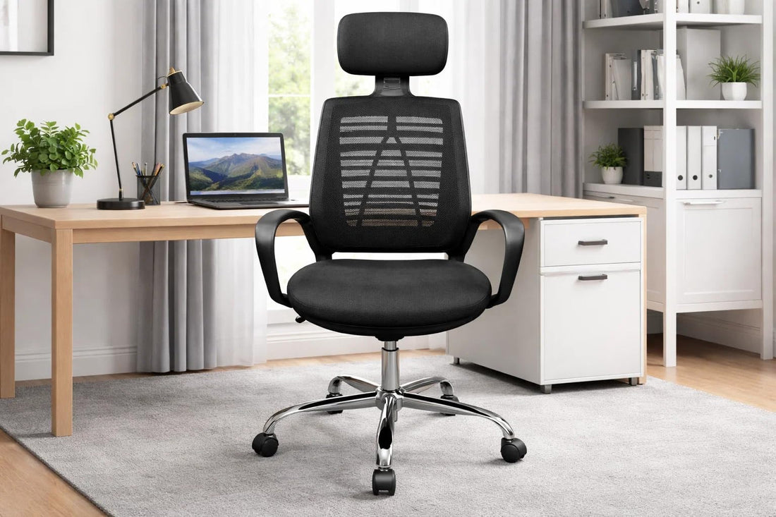 Ergonomic Office Chair with High Back, Medical Mesh, Lumbar Support, Adjustable Headrest, Black, 120cm Height