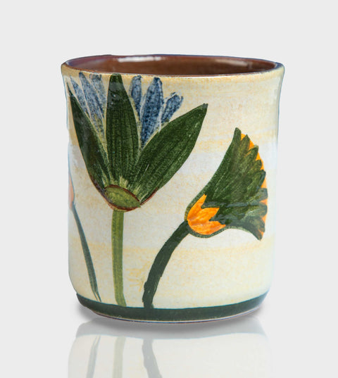 Handmade Pottery Mug with Heritage Lotus Flower Design - Traditional Egyptian Handmade - Unique Art Piece for Hot Drinks and Decor