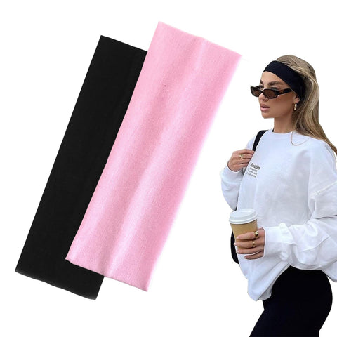 7cm Wide Black Headbands for Women Men, Yedtreg 2pack Fashion Head Bands for Women's Hair, Soft Fabric Stretchy Hair Bands for Makeup, Yoga, Running, Sports