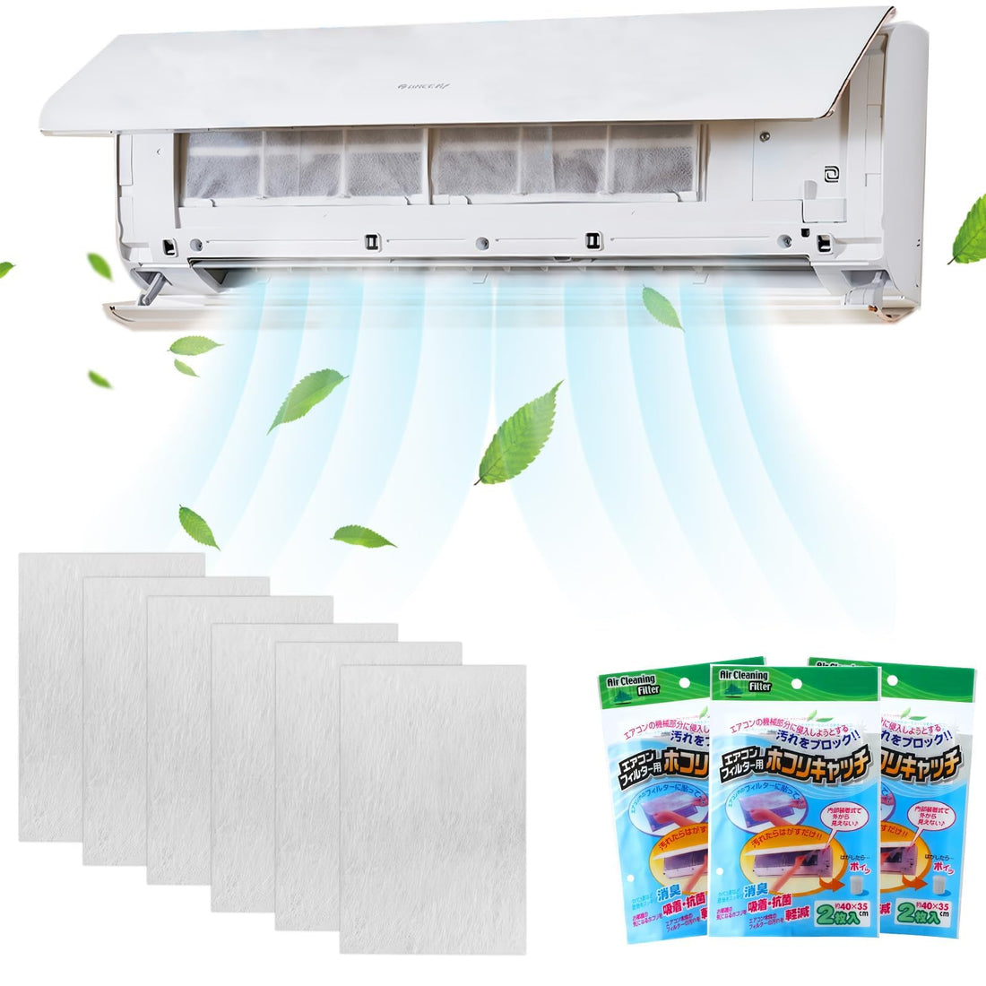 BendJoy 6 Sheets Air Conditioner Filter, AC Filter for Wall Mounted Split Air Conditioners, Cuttable Air Conditioner Wind Outlet Purifying Cotton Net 40X35 CM, Suitable for Home & Office
