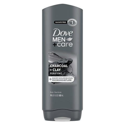 Dove Men + Care Body And Face Wash Purifying Charcoal + Clay Body Wash For Men With 24-Hour Nourishing Micromoisture Technology 18 Oz