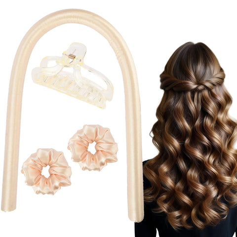 Curls overnight, curlers overnight, headband curlers, curls during sleep, heatless curling iron headband, silk bands hair, curls make long hair ribbon overnight, champagne