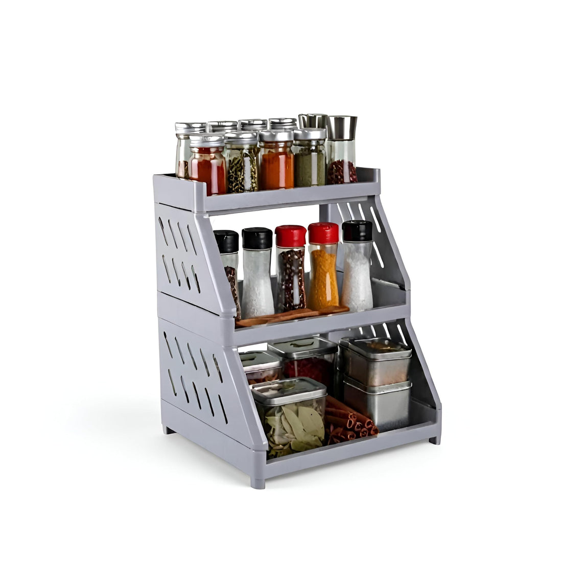 Colorful Desk Organizer - Three-Tier System with 9 Modular Pieces: Shelves, Side Holders, and Plastic Pen Storage Units (gray)