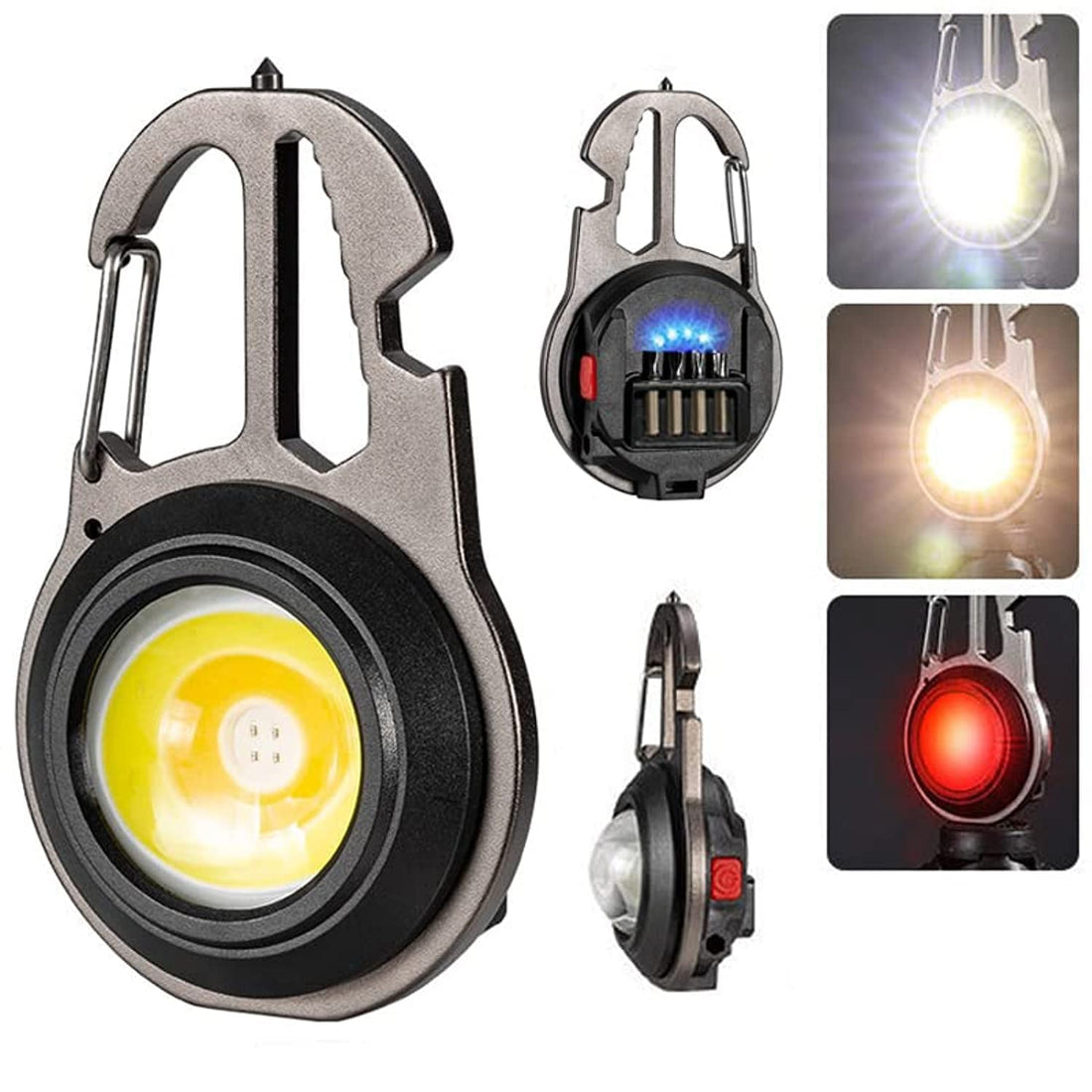 LED Small Flashlight,Multifunctional Mini Work Light,1000Lumens Bright Rechargeable COB Keychain Flashlights,7 Light Mode Portable Pocket Light with Screwdriver Bottle Opener for Outoor Hiking Fishing