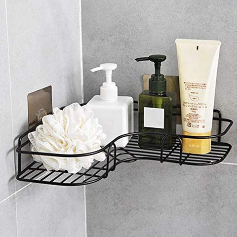 Luxansa Bathroom Rack Shelf Adhesive Metal Wall Storage Rack, Bathroom Racks Storage Shelves Hanging Organizer with Shampoo Corner Caddy Racks Stand for Kitchen (Corner Rack)