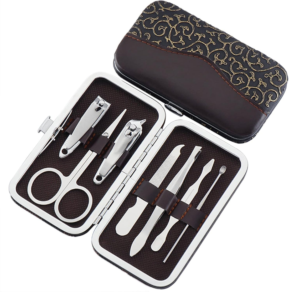 Nail Clippers and Beauty Tool Portable Set 7 Pcs Stainless Steel Professional Manicure Pedicure Set with PU Case for Home Travel