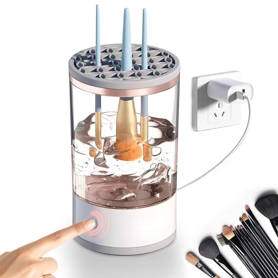 Electric Makeup Brush Cleaner Machine, USB Automatic Makeup Cleaner, Portable Dryer Beauty Cosmetic Tools Make Up Brush Cleaner Set for All Size Makeup Brush