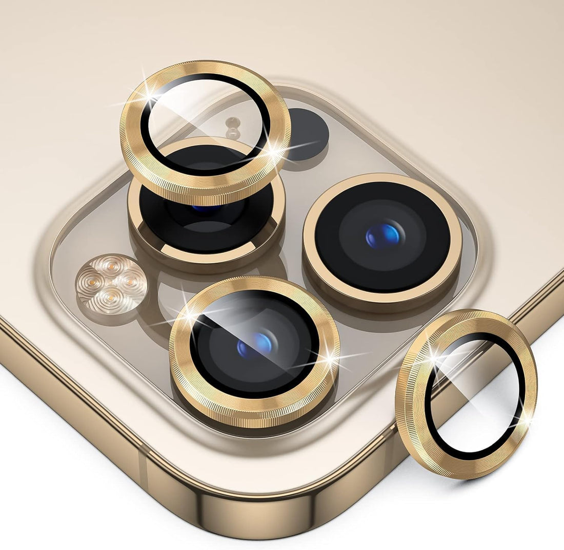 Nopatia Camera Lens Protector for iPhone 13 Pro Max 6.7 inch, 9H Tempered Glass with Metal Ring, High Quality Clarity Scratch Resistant Wear-Resistant Shockproof Full Protection Cover (Gold)