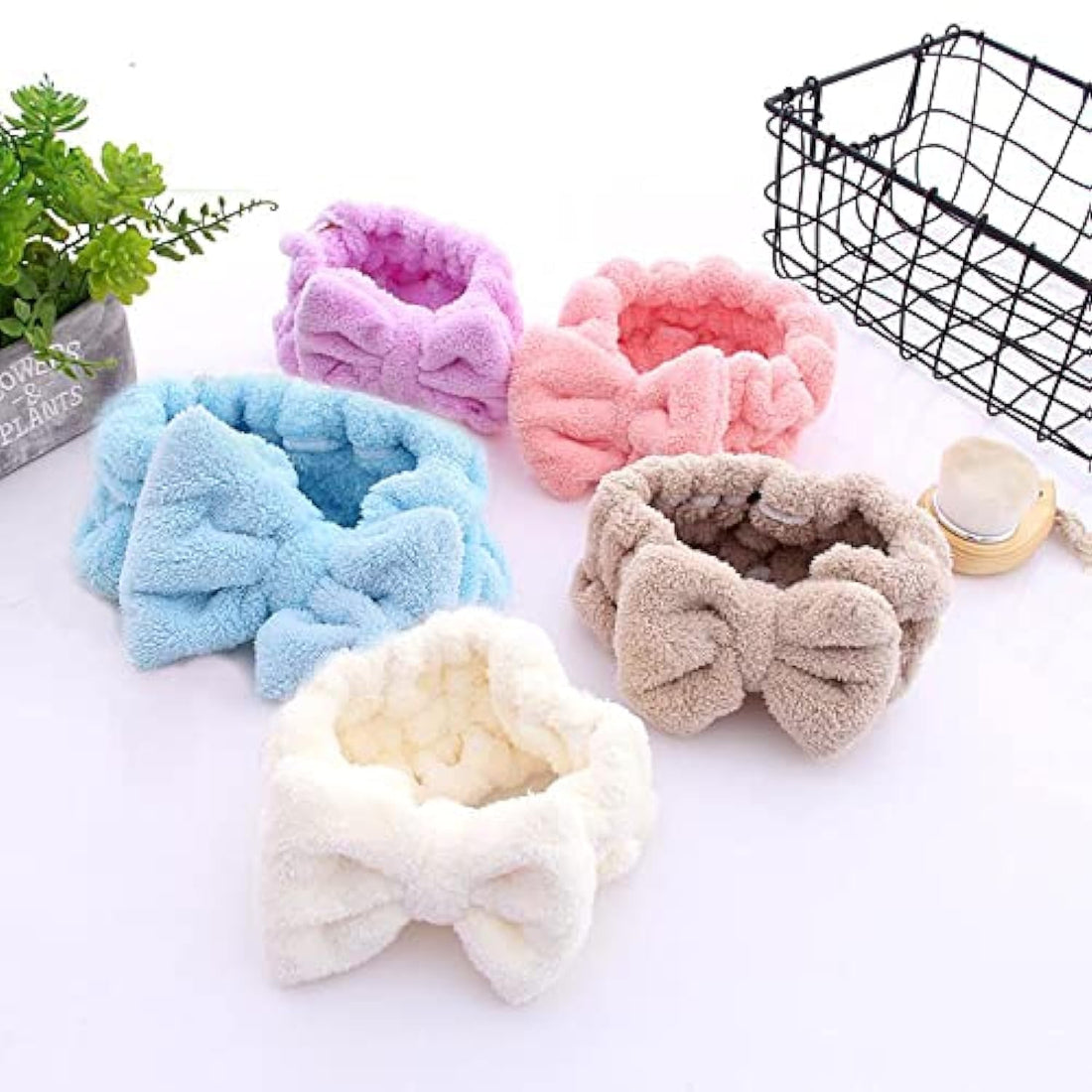 Headbands, Hair Band, Soft Carol Fleece Hairlace Headband Turban Bowknot Bow Makeup Shower Headbands Headwraps for Washing Face Shower Spa Mask, Multiple Styles, 5PCS