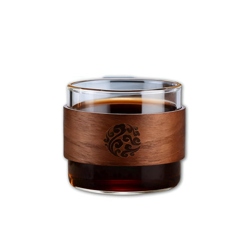 Transparent Cup - Elegant espresso mug crafted from borosilicate glass with a stylish wooden ring, smooth contour, reliable heat resistance, easy care, suitable for latte art and gifting. (Medium)