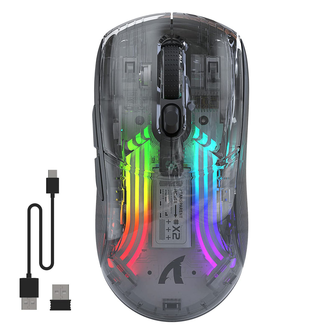 ATTACK SHARK X2 Wireless Gaming Mouse, Bluetooth RGB Rechargeable Mouse with Three Modes (BT5.0/2.4Ghz/Type C), 2400 DPI, Ergonomic Mouse with Transparent Shell, PC/MAC/Tablet, Black