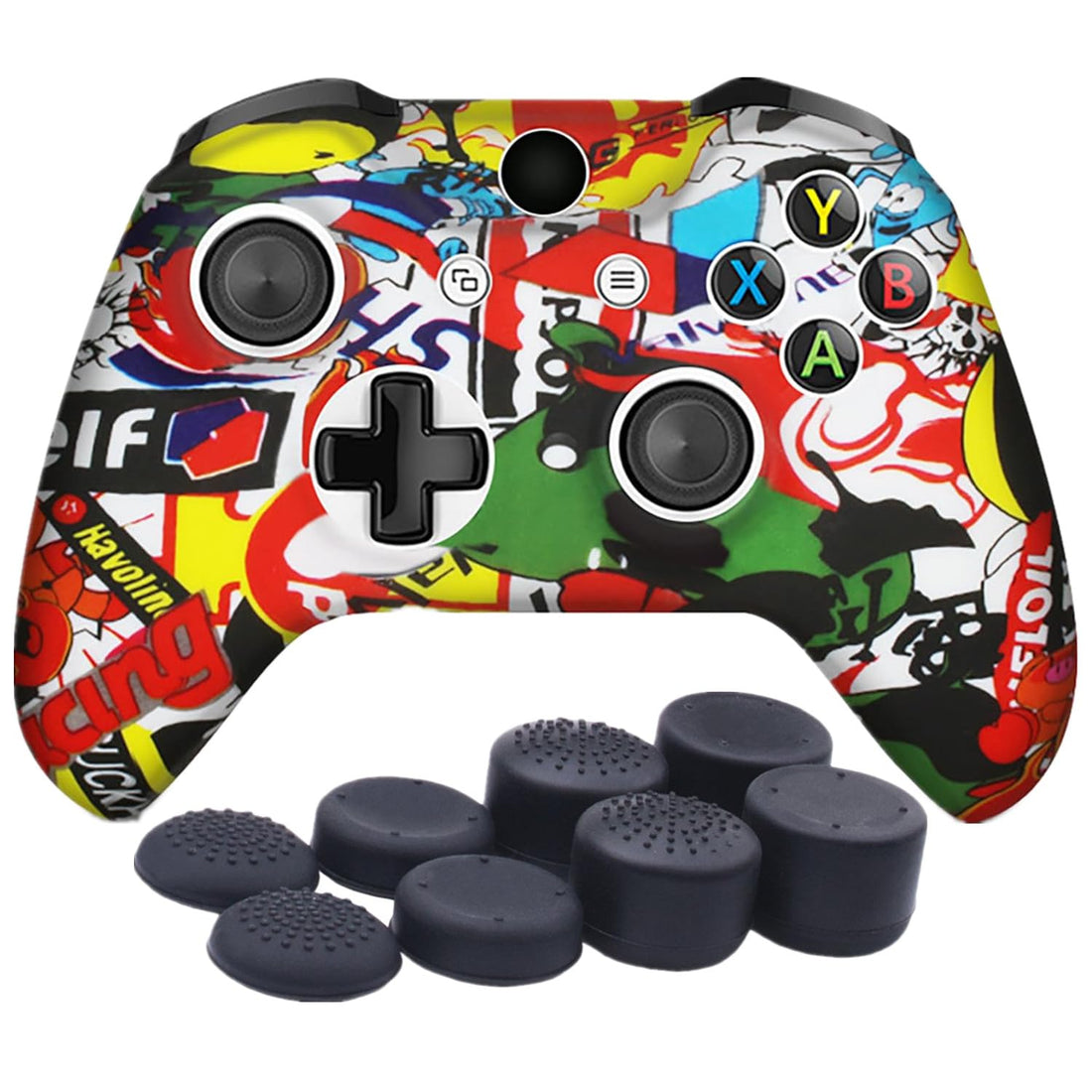 eWINNER Soft Silicone Gamepad Pad Joystick Case Skin Protective Cover compatible with Microsoft Xbox One/Xbox One S/Xbox One X Wireless Controller Grip Case Accessories (graffiti print)