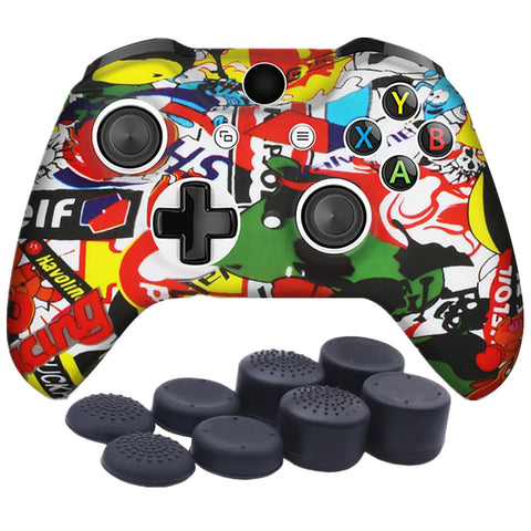 eWINNER Soft Silicone Gamepad Pad Joystick Case Skin Protective Cover compatible with Microsoft Xbox One/Xbox One S/Xbox One X Wireless Controller Grip Case Accessories (graffiti print)