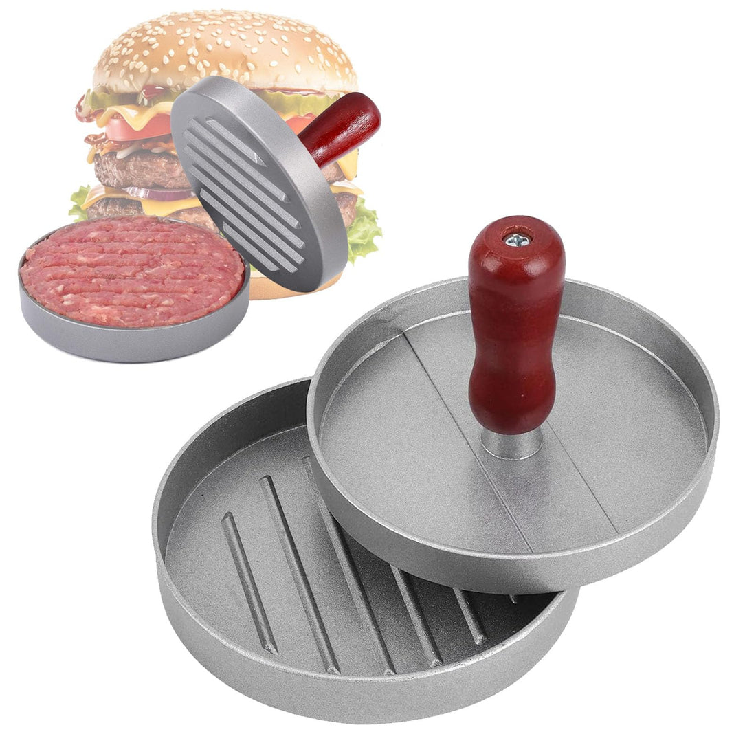 vcsjw Hamburger Press, Smash Burger Press, Aluminium Burger Patty Press, Patty Maker, Burger Pattie Press, Smashed Burger Press for Hamburger Patties BBQ - 12 cm, with Non-Stick Coating
