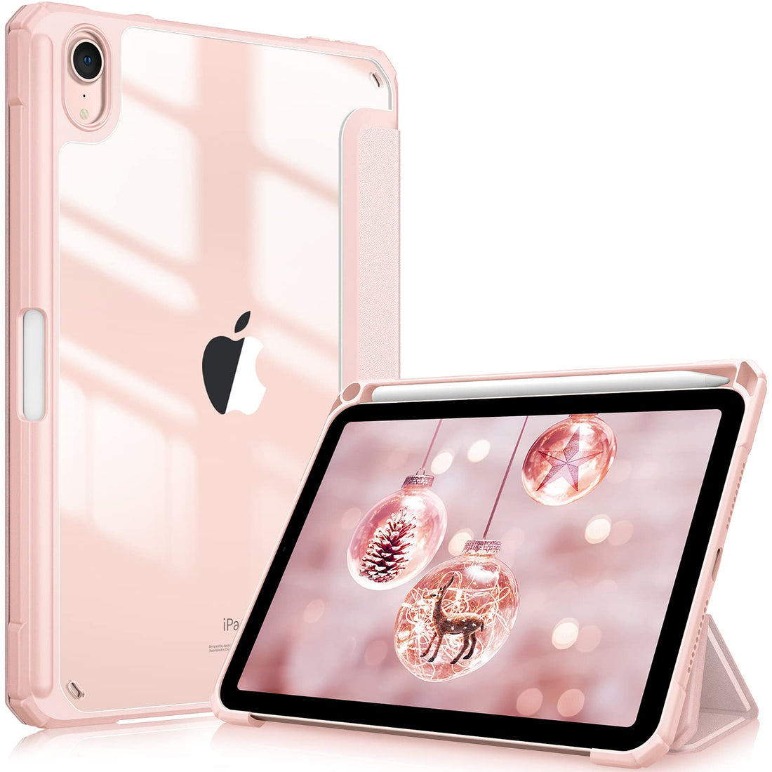 Hybrid Slim Case for iPad Mini 6 (8.3 Inch, 2021 Model) - [Built-in Pencil Holder] Shockproof Cover Clear Transparent Back Shell, Auto Wake/Sleep for iPad Mini 6th Generation(Rose Gold)