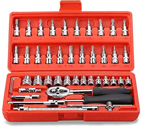 Spaceshoop Auto Repairing 0.635cm Car Mechanics Socket Ratchet Combination Tools Kit 46 Pieces
