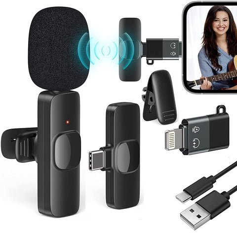 CHIWAY 2.4GHz 2 in 1 K8 Wireless Microphone, Digital Mini Portable Recording Clip Mic with Receiver for All Type-C Lightning Mobile Phones Camera Laptop for Blogging YouTube Online Class, Zoom Call