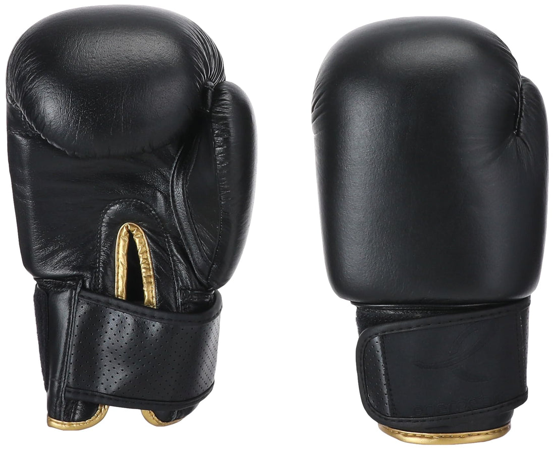 Energetics Leather TN Boxing Gloves for Unisex, Size 10, Black/Gold