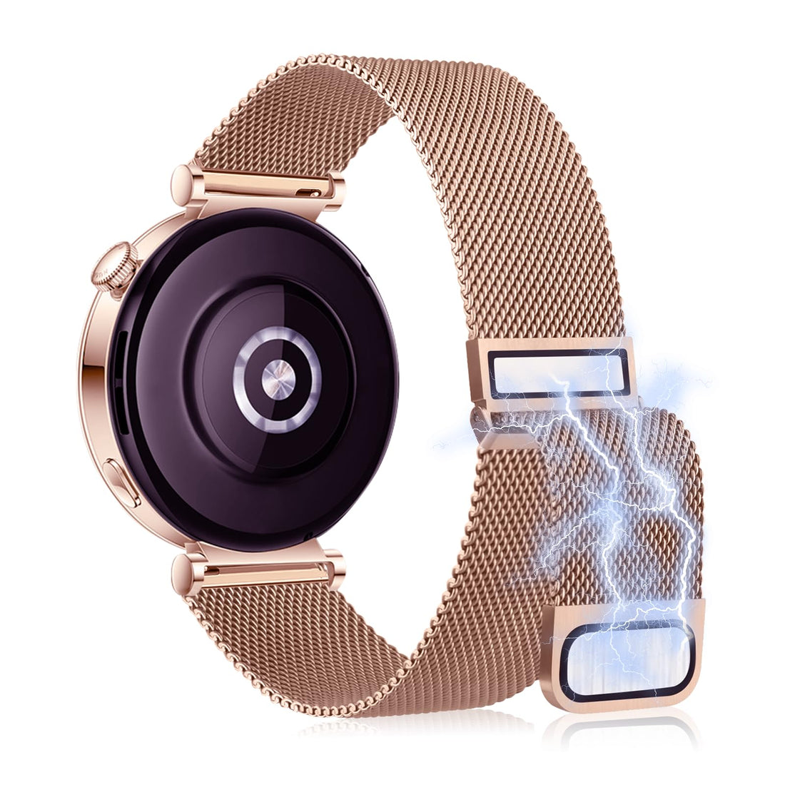 Watch Strap 18 mm Bracelet compatible with Huawei Watch GT4 41mm/Garmin Venu 3S/Forerunner 265S/255S Music/255S/Vivoactive 4S 40mm, Magnetic Breathable Replacement Metal Strap Rose gold