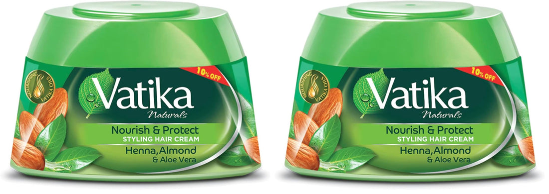Vatika Naturals Nourish & Protect Styling Hair Cream (125mL) | Natural Extract of Henna, Almond & Aloe Vera | Prevents Premature Greying Hair | Provides Natural Shine (Pack of 2)