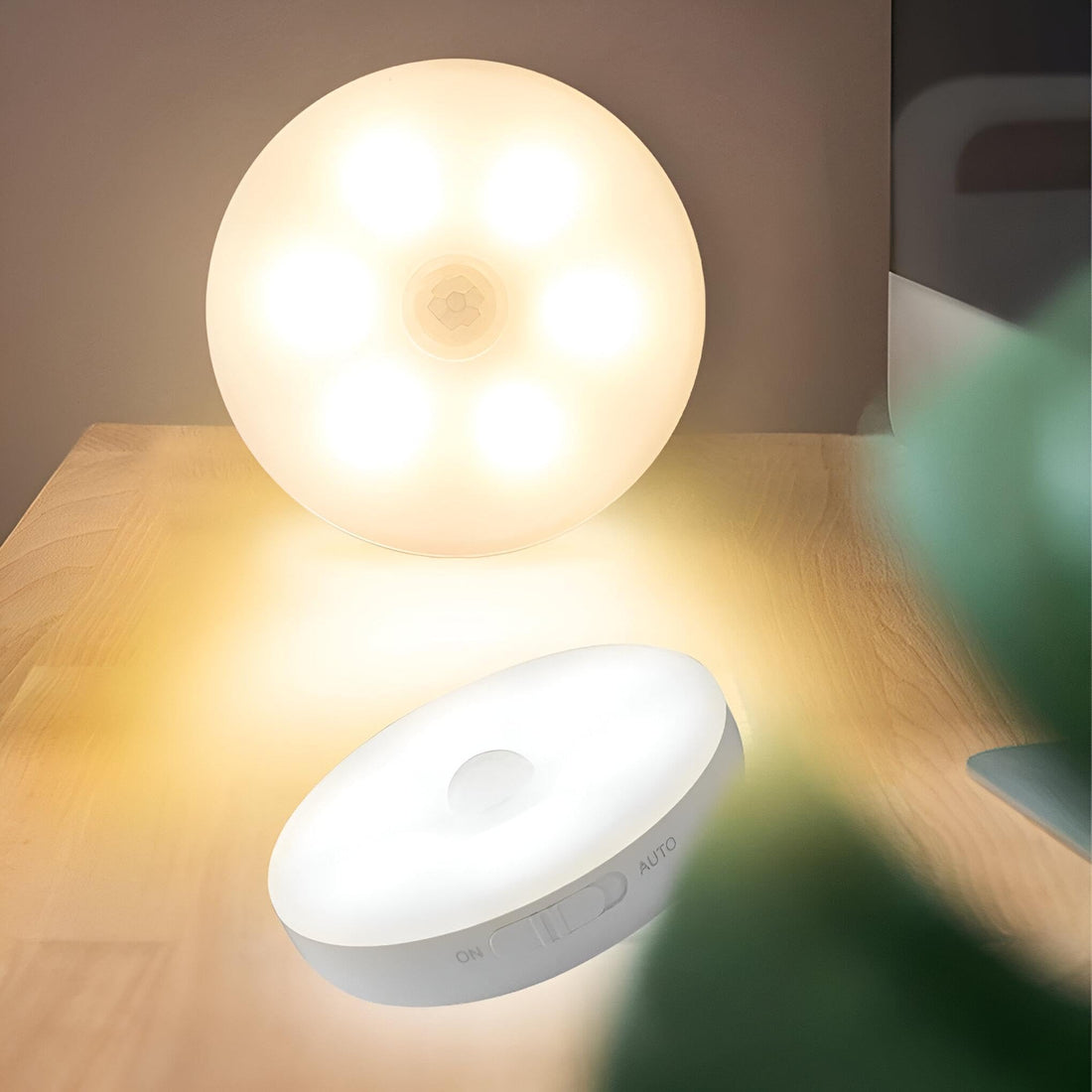 Motion Sensor Lights Indoor, Adhesive Night Light for Walls, LED Bi-Color Warm White Adjustable Light, Wireless Wall Lights Rechargeable via Fast Charger, Save Time.(2 Bulbs)