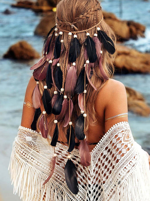 CAKURE Boho Feather Headband Gypsy Headpiece Hippie Headbands Indian Hair Accessories for Women