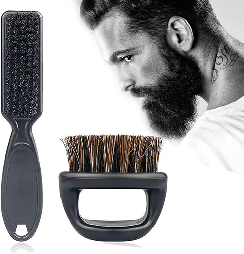 2-Piece Beard and Mustache Brush Set for Men, Professional Bristle Brush for Beard Grooming, Styling and Facial Hair Cleaning, Perfect for Shaving Routine (Colors May Vary)