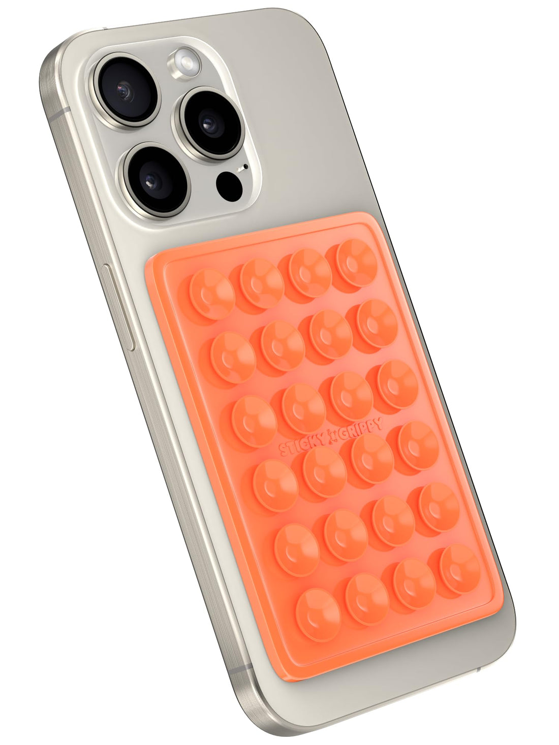 StickyGrippy Suction Phone Case Mount, Sillicon Adhesive Phone Accessory for iPhone and Android, Hands-Free Fidget Toy Mirror Shower Phone Holder, Tiktok Videos and Selfies (Orange)