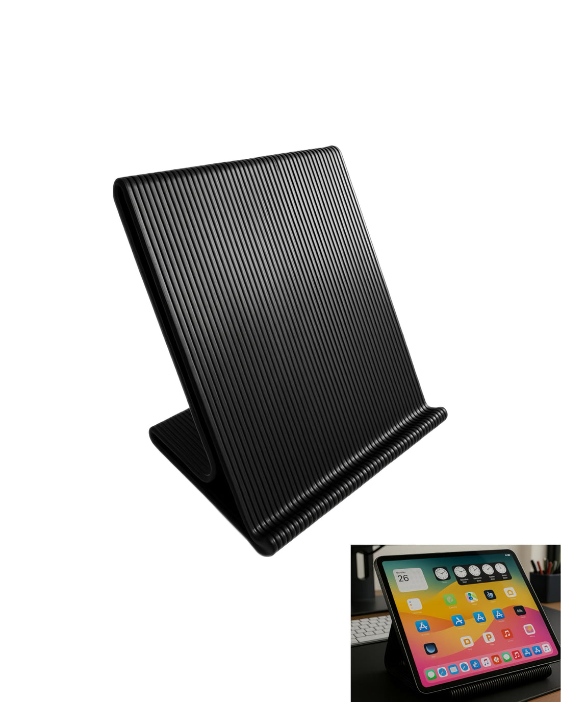 Adjustable Tablet Stand suitable for iPad & Phones – Non-Slip Holder for Desk, Office & Kitchen | Compatible with iPad Pro, Air, Mini, Samsung, Huawei & All Tablets – Sturdy & Sleek Design (Black)