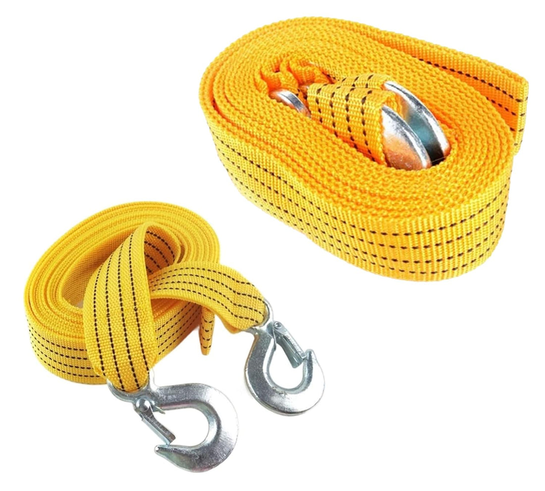 KaberTrade Heavy Duty Nylon Car Tow Rope, Strong Hook Tow Cable (Yellow, 4 Meters, 3 Ton) - KaberTrade