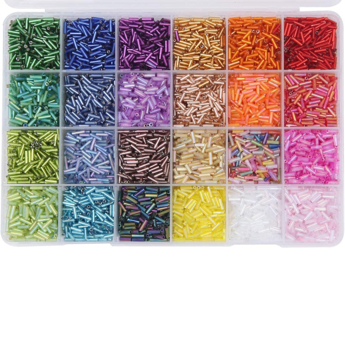 9600pcs Tube Beads Kit Glass Bugle Seed Beads Small Craft Beads for DIY Bracelet Necklaces Crafting Jewelry Making Supplies with Two Crystal String (7mm, 400 Per Color, 24 Colors)
