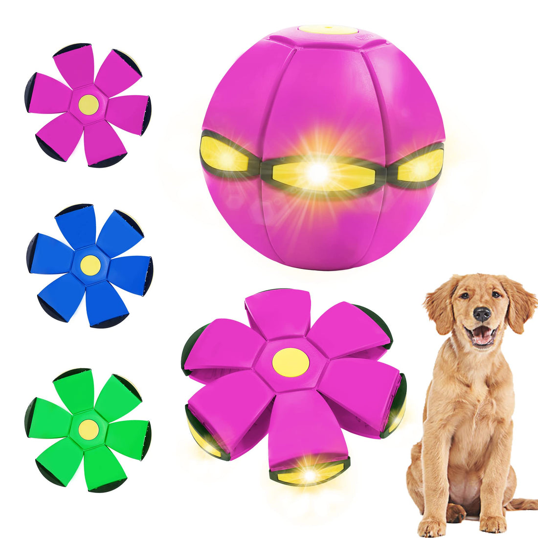 Flying Saucer Ball for Dogs Pet Toy - 6 Lights Glowing Herding Toy for Rolling Fun Bulk