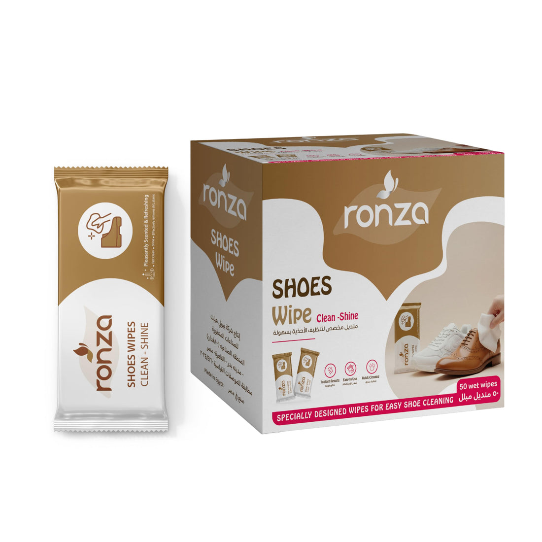 Ronza Leather and Shoe Polishing Wet Wipes 50-Pieces